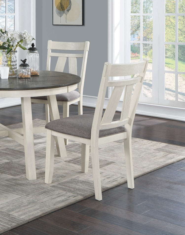 Dining Room Furniture Set Of 2 Chairs Gray Fabric Cushion Seat White Clean Lines Side Chairs