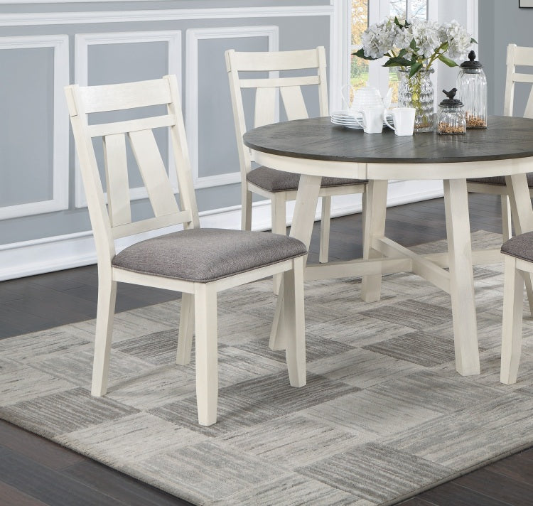 Dining Room Furniture Set Of 2 Chairs Gray Fabric Cushion Seat White Clean Lines Side Chairs