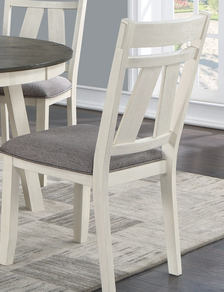 Dining Room Furniture Set Of 2 Chairs Gray Fabric Cushion Seat White Clean Lines Side Chairs