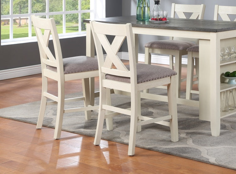 Modern Contemporary Dining Room Furniture Chairs Set Of 2 Counter Height Chairs Light Wooden High Chair X Back Design Cushion Seat