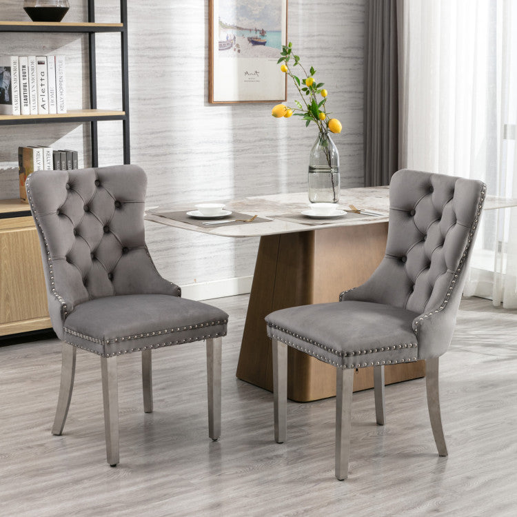 Nikki Collection Modern, High End Tufted Solid Wood Contemporary Velvet Upholstered Dining Chair With Chrome Stainless Steel Plating Legs,Nailhead Trim,Set Of 2,Gray And Chrome, Sw1701Gy