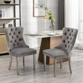 Nikki Collection Modern, High End Tufted Solid Wood Contemporary Velvet Upholstered Dining Chair With Chrome Stainless Steel Plating Legs,Nailhead Trim,Set Of 2,Gray And Chrome, Sw1701Gy