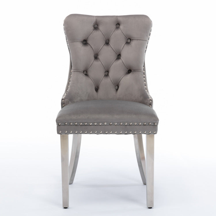 Nikki Collection Modern, High End Tufted Solid Wood Contemporary Velvet Upholstered Dining Chair With Chrome Stainless Steel Plating Legs,Nailhead Trim,Set Of 2,Gray And Chrome, Sw1701Gy