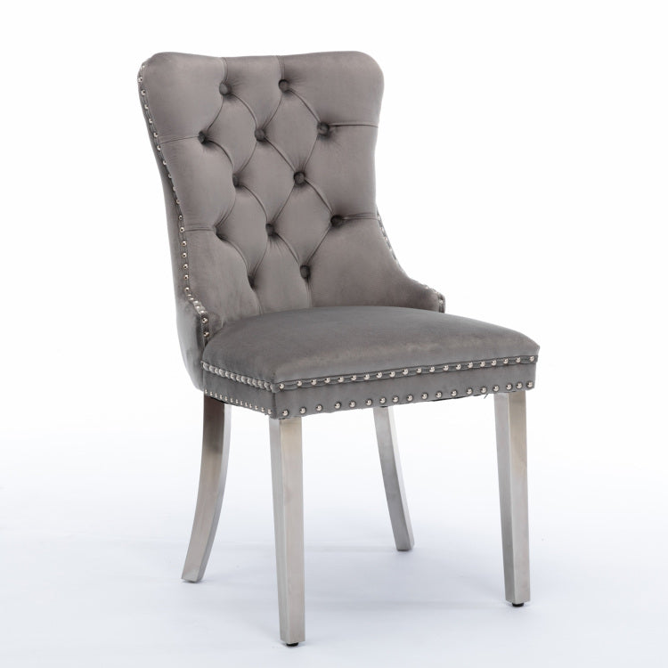 Nikki Collection Modern, High End Tufted Solid Wood Contemporary Velvet Upholstered Dining Chair With Chrome Stainless Steel Plating Legs,Nailhead Trim,Set Of 2,Gray And Chrome, Sw1701Gy