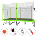 10Ft By 17Ft Rectangule Trampoline With Green Fabric Black Powder Coated Galvanized Steel Tubes With Basketball Hoop System Advanced Ladder