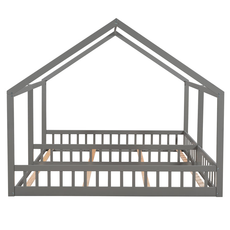 Twin Size House Platform Beds,Two Shared Beds, Gray