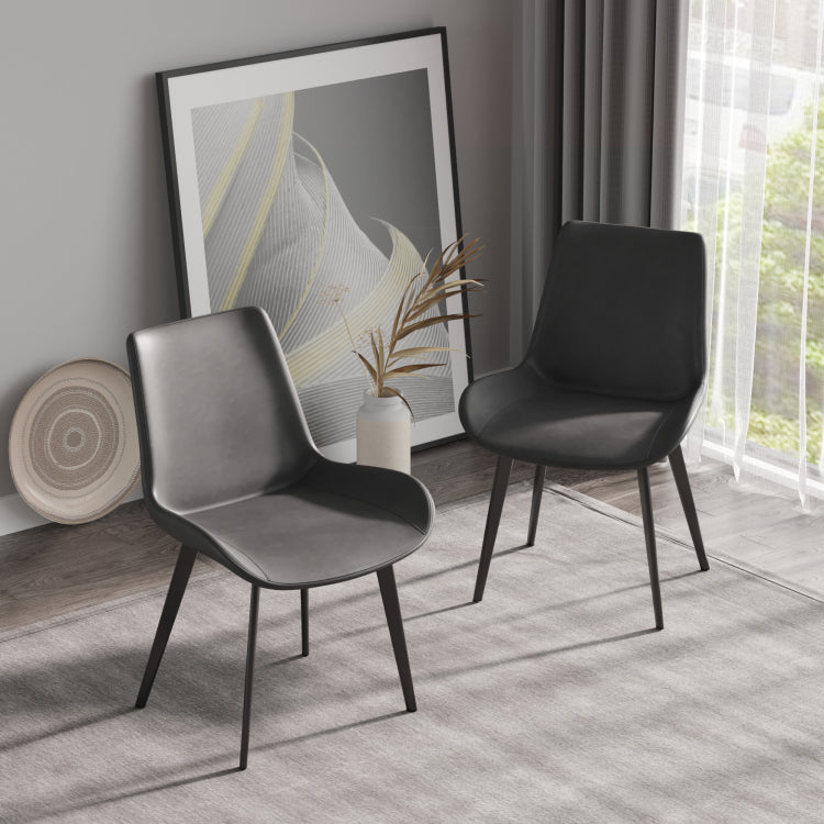 Modern Dining Chair Living Room Black Metal Leg Dining Chair Grey 2Pcs Ctn