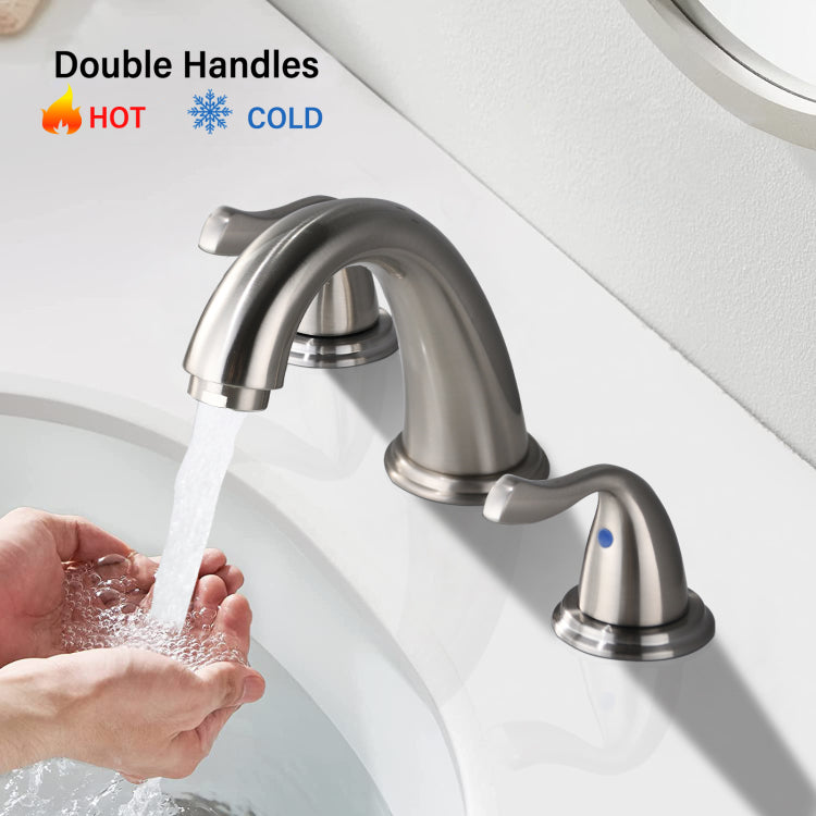 8 Inch 3 Holes 2 Handles Bathroom Sink Faucet, Brushed Nickel