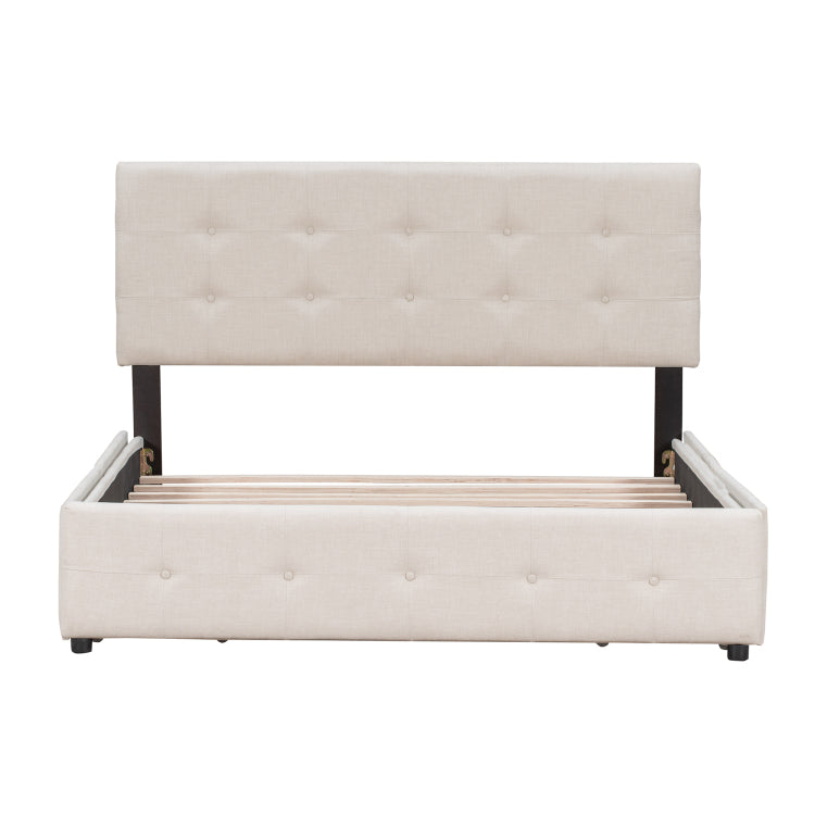 Upholstered Platform Bed With Classic Headboard And 4 Drawers, No Box Spring Needed, Linen Fabric, Queen Size Beige Old Sku :Lp000114Aaa