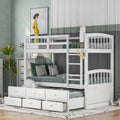 Twin Over Twin Wood Bunk Bed With Trundle And Drawers,White