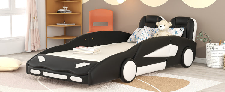 Twin Size Race Car Shaped Platform Bed With Wheels, Black