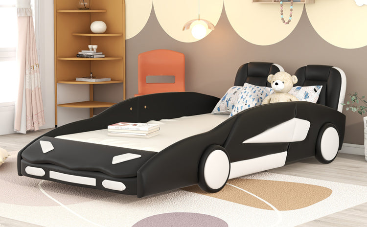 Twin Size Race Car Shaped Platform Bed With Wheels, Black