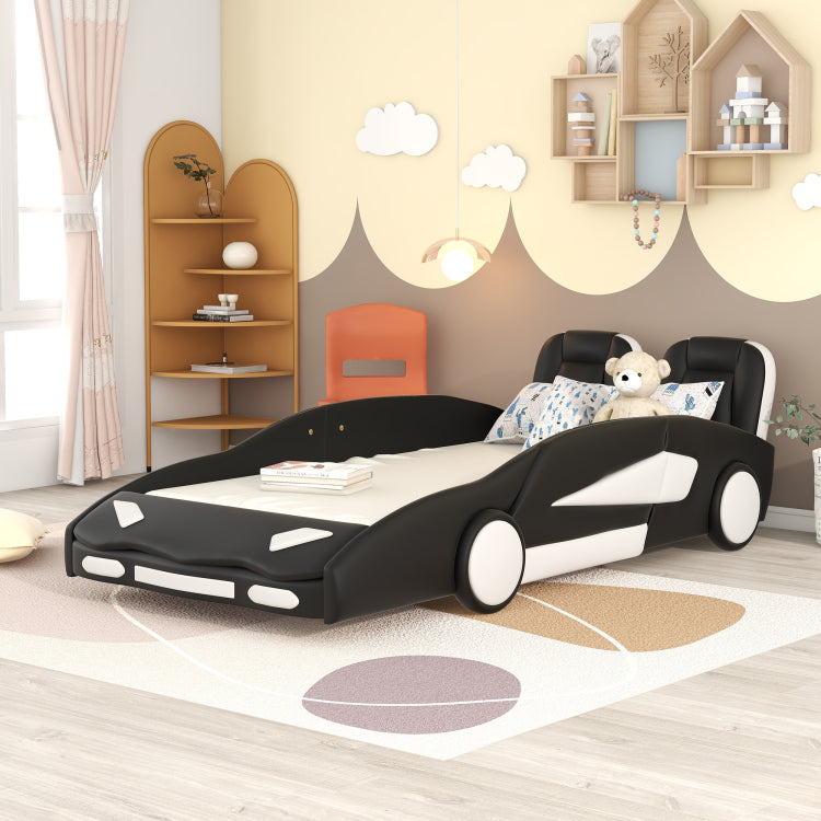 Twin Size Race Car Shaped Platform Bed With Wheels, Black