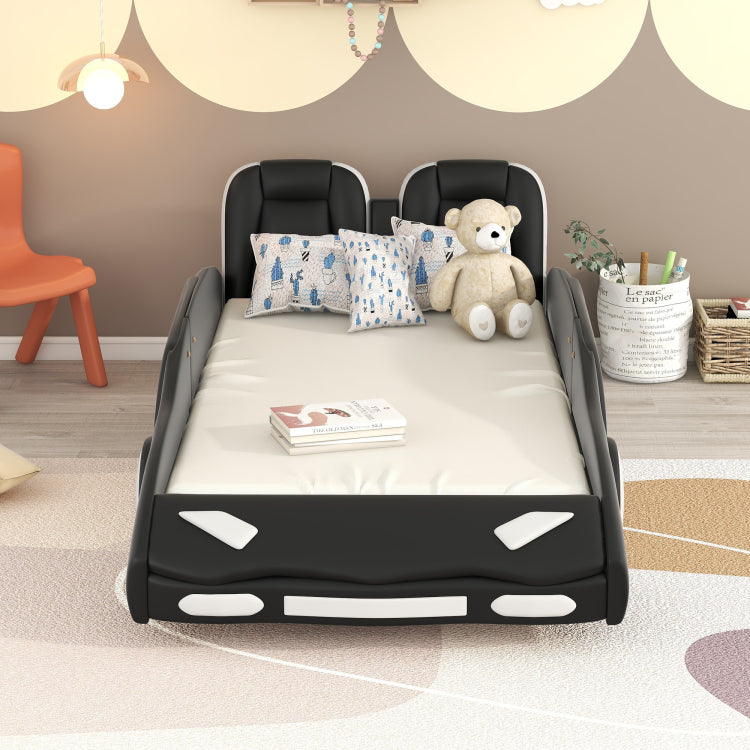Twin Size Race Car Shaped Platform Bed With Wheels, Black