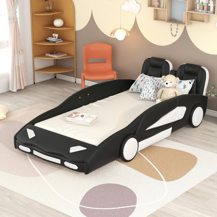 Twin Size Race Car Shaped Platform Bed With Wheels, Black