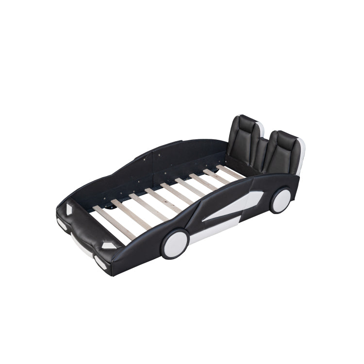 Twin Size Race Car Shaped Platform Bed With Wheels, Black