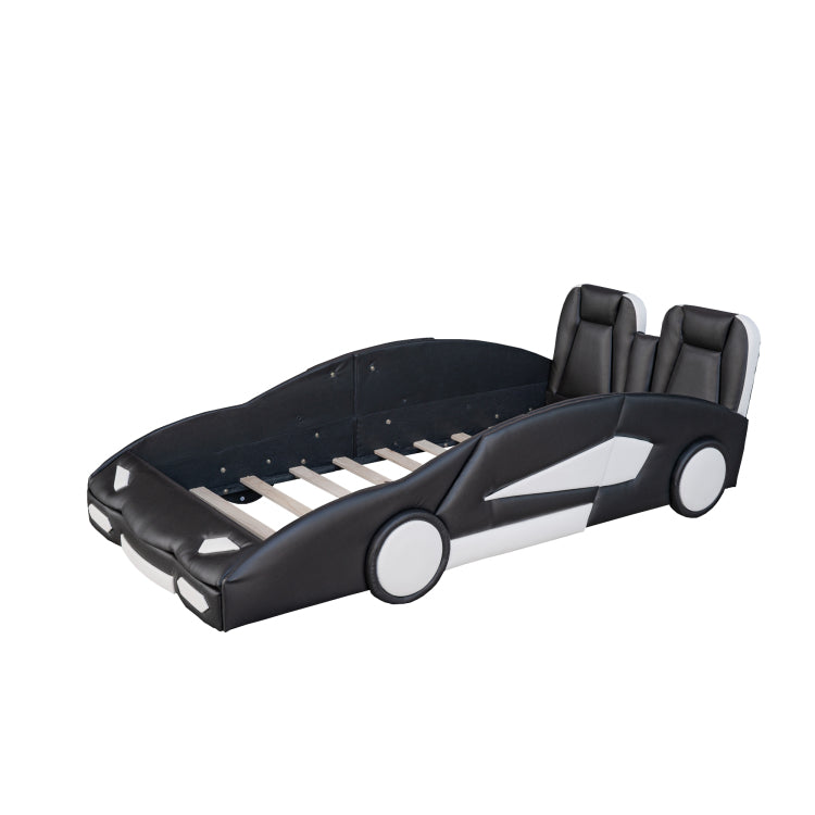 Twin Size Race Car Shaped Platform Bed With Wheels, Black