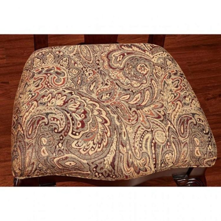 Formal Classic Traditional Dining Chairs Cherry Solid Wood Damask Print Fabric Seat Intricate Back Design Ball & Claw Feet Set Of 2 Side Chairs
