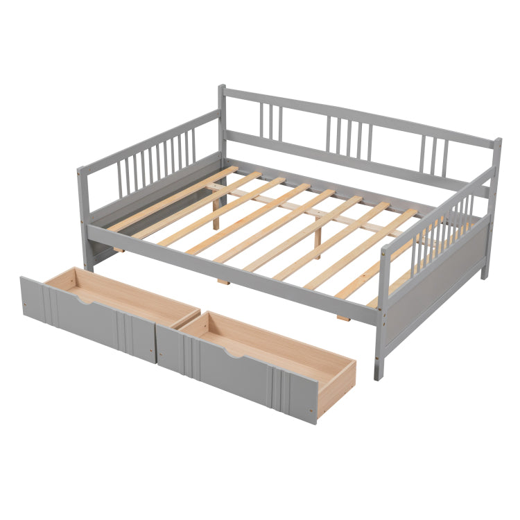 Full Size Daybed Wood Bed With Two Drawers,Gray Old Sku:Lp000058Aae