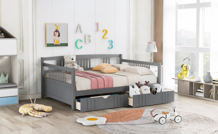 Full Size Daybed Wood Bed With Two Drawers,Gray Old Sku:Lp000058Aae
