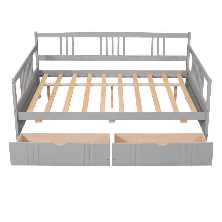 Full Size Daybed Wood Bed With Two Drawers,Gray Old Sku:Lp000058Aae