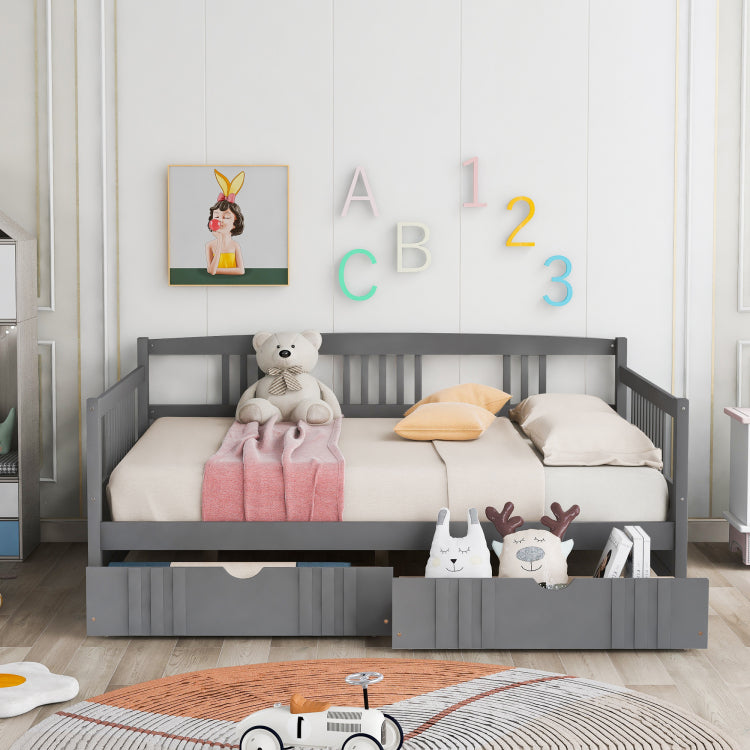 Full Size Daybed Wood Bed With Two Drawers,Gray Old Sku:Lp000058Aae