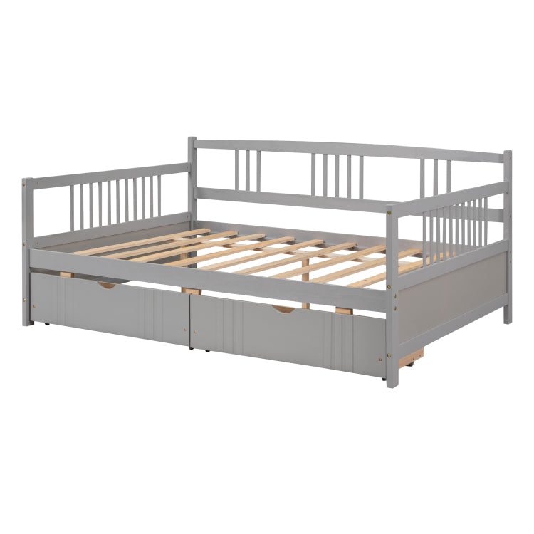 Full Size Daybed Wood Bed With Two Drawers,Gray Old Sku:Lp000058Aae