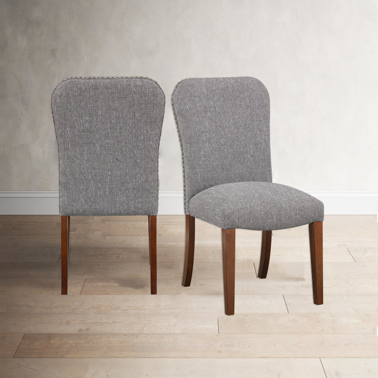 Sophia Ashen Grey Dining Chair In Performance Fabric With Nail Heads Set Of 2