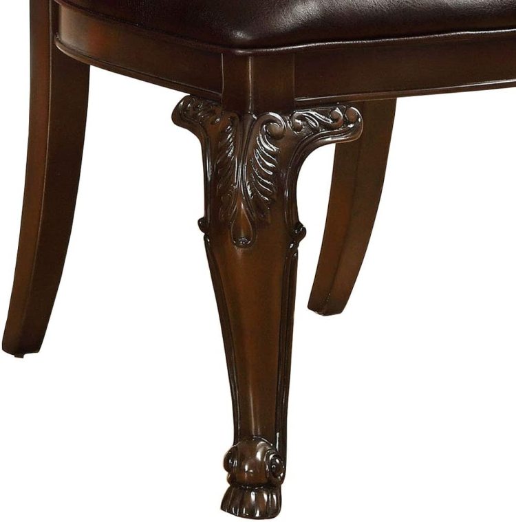 Traditional Intricate Back Design Set Of 2 Side Chairs Brown Cherry Solid Wood Chair Padded Fabric Seat Kitchen Dining Room Furniture
