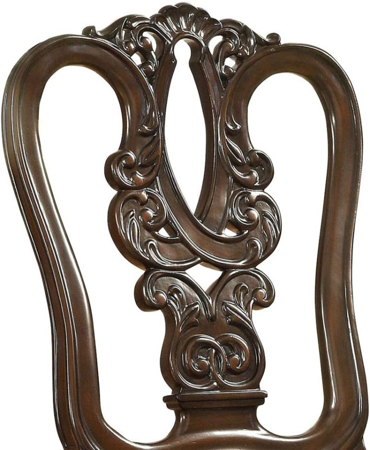 Traditional Intricate Back Design Set Of 2 Side Chairs Brown Cherry Solid Wood Chair Padded Fabric Seat Kitchen Dining Room Furniture