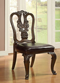 Traditional Intricate Back Design Set Of 2 Side Chairs Brown Cherry Solid Wood Chair Padded Fabric Seat Kitchen Dining Room Furniture