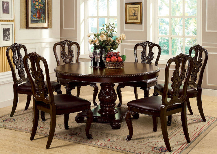 Traditional Intricate Back Design Set Of 2 Side Chairs Brown Cherry Solid Wood Chair Padded Fabric Seat Kitchen Dining Room Furniture