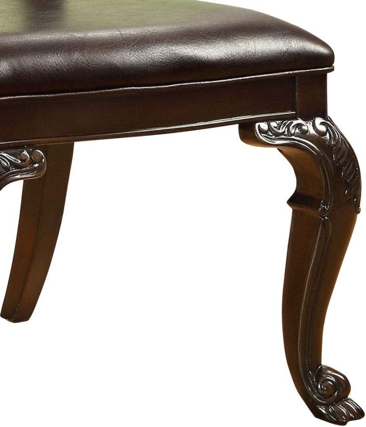 Traditional Intricate Back Design Set Of 2 Side Chairs Brown Cherry Solid Wood Chair Padded Fabric Seat Kitchen Dining Room Furniture