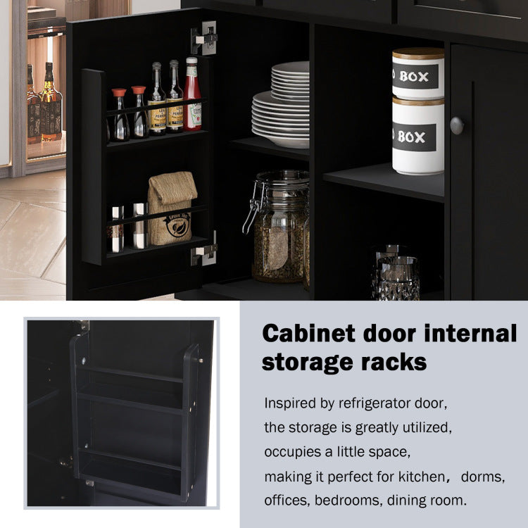 Kitchen Cart With Rubber Wood Drop Leaf Countertop ,Cabinet Door Internal Storage Racks,Kitchen Island On 5 Wheels With Storage Cabinet And 3 Drawers For Dinning Room, Black