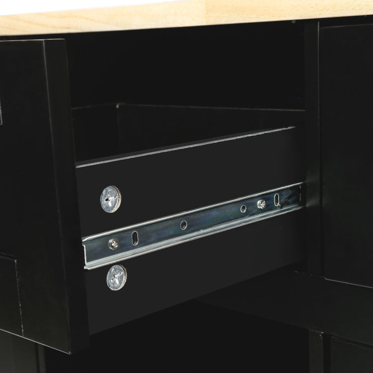 Kitchen Cart With Rubber Wood Drop Leaf Countertop ,Cabinet Door Internal Storage Racks,Kitchen Island On 5 Wheels With Storage Cabinet And 3 Drawers For Dinning Room, Black