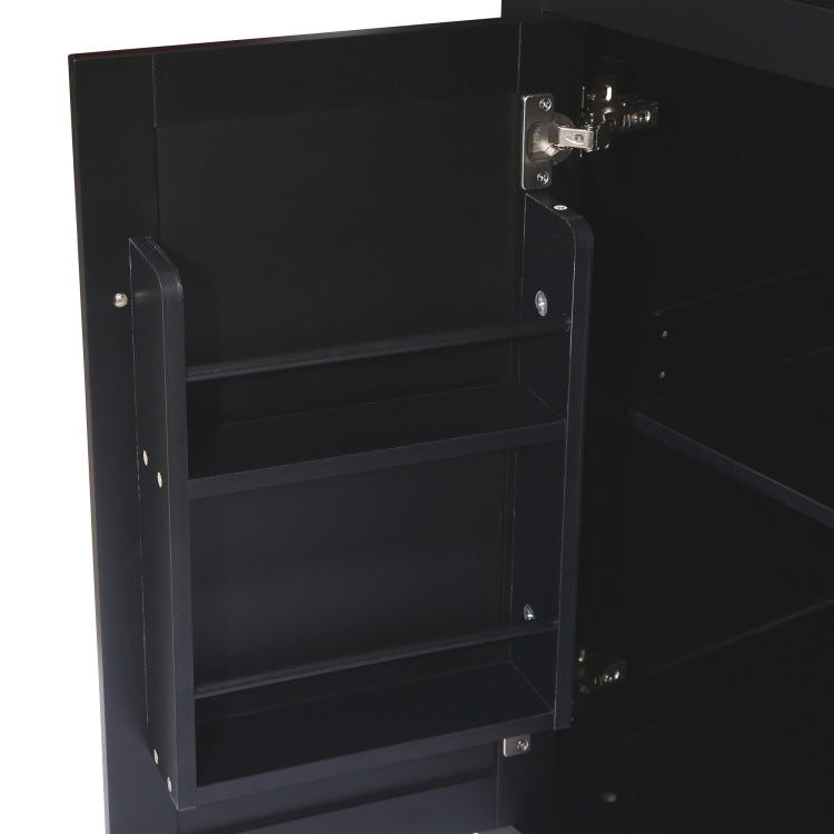Kitchen Cart With Rubber Wood Drop Leaf Countertop ,Cabinet Door Internal Storage Racks,Kitchen Island On 5 Wheels With Storage Cabinet And 3 Drawers For Dinning Room, Black