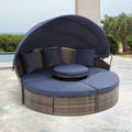Kd Rattan Round Lounge With Canopy Bali Canopy Bed Outdoor, Wicker Outdoor Sofa Bed With Lift Coffee Table