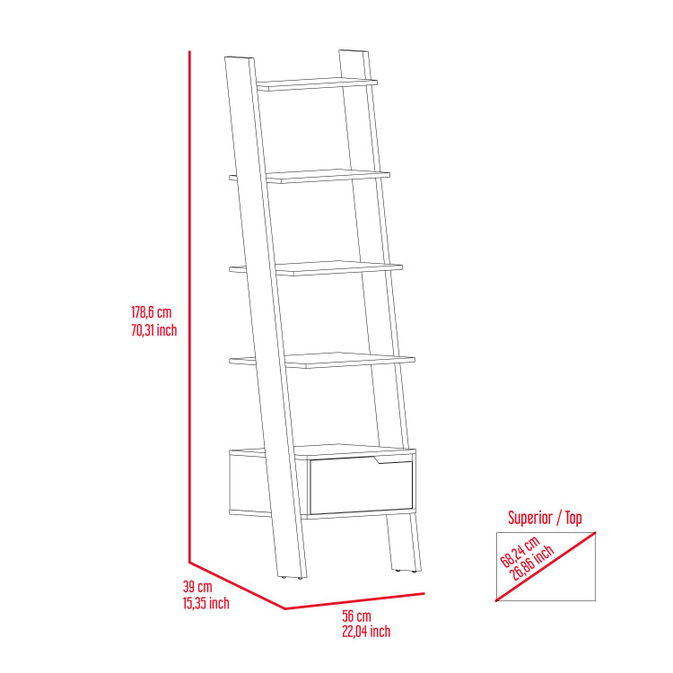 Haven 1 Drawer 4 Shelf Ladder Bookcase Dark Walnut