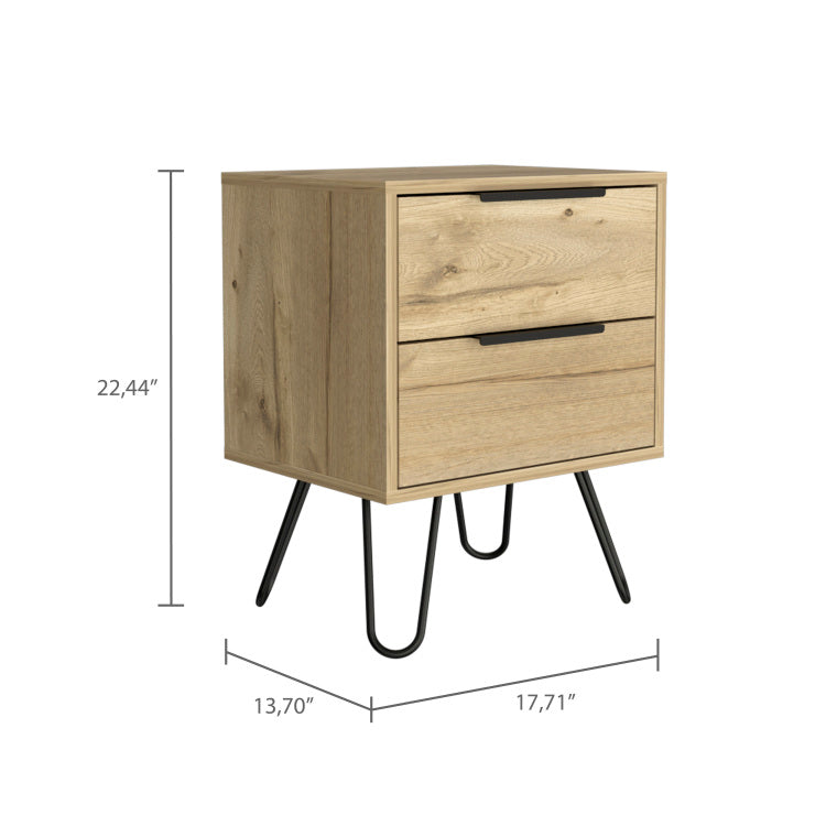 Light Oak 2 Drawer Rectangle Nightstand