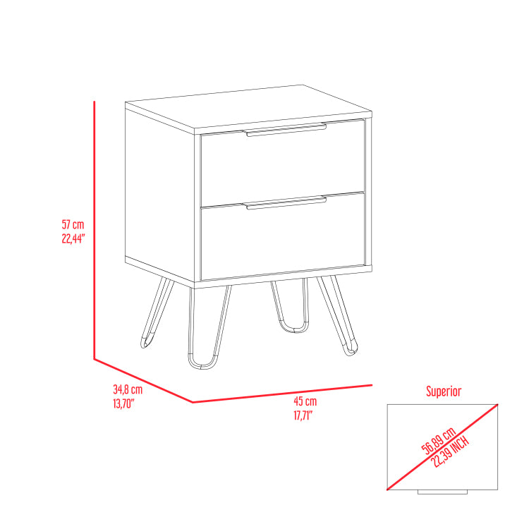 Light Oak 2 Drawer Rectangle Nightstand