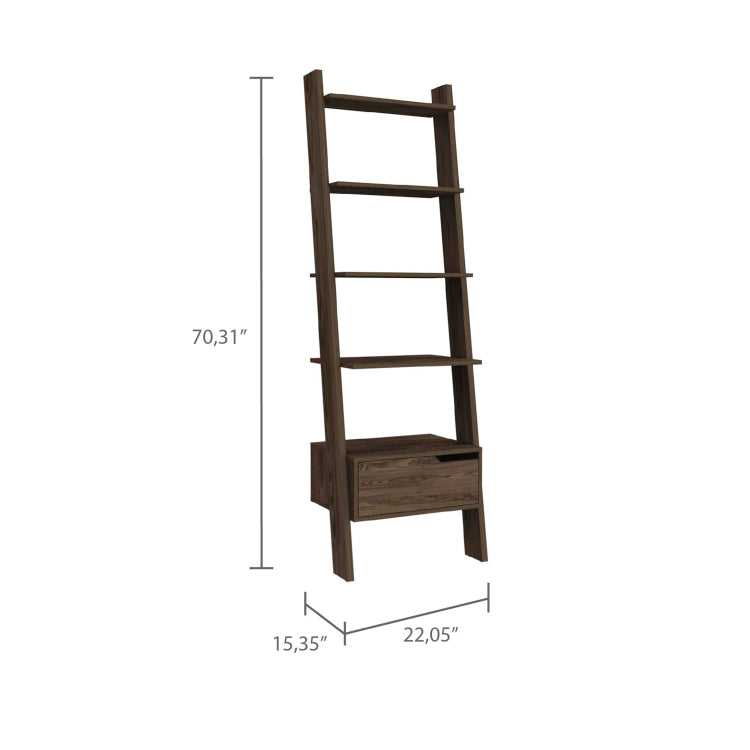 Haven 1 Drawer 4 Shelf Ladder Bookcase Dark Walnut