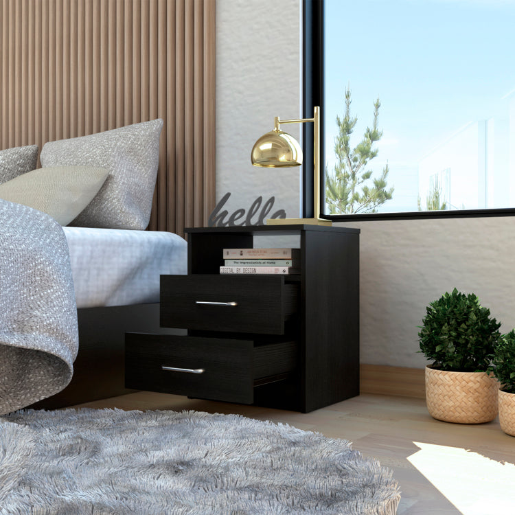 2 Drawer 1 Shelf Rectangle Nightstand Wenge