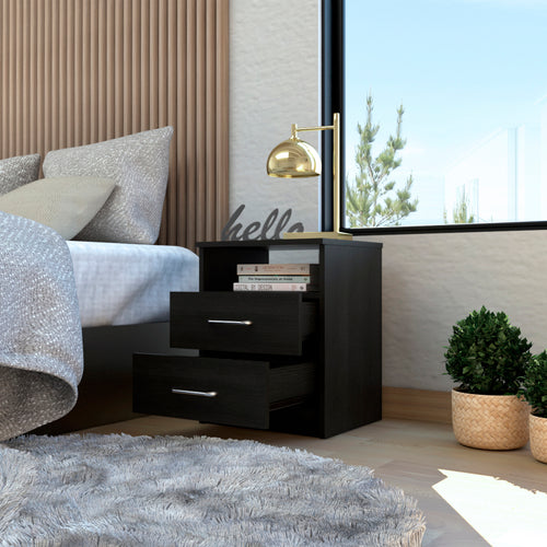 2 Drawer 1 Shelf Rectangle Nightstand Wenge