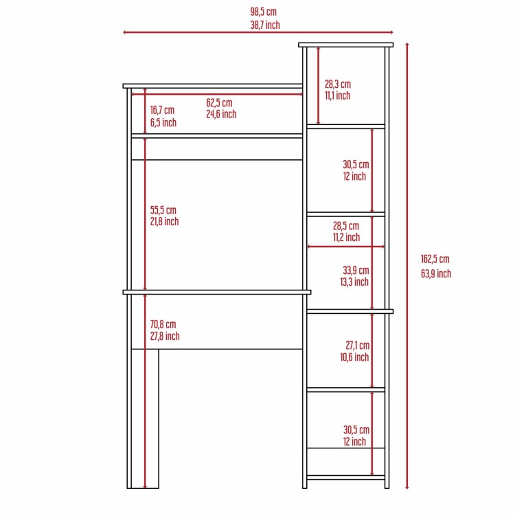 White 6 Shelf Writing Desk With Built In Bookcase