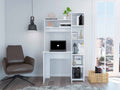 White 6 Shelf Writing Desk With Built In Bookcase