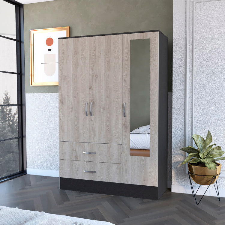 Wenge Rock 2 Drawer Small Armoire With Mirror Door Wenge And Light Gray