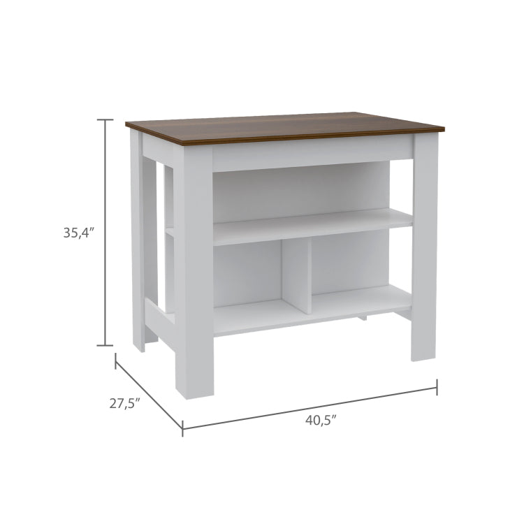 Rockaway 3 Shelf Kitchen Island White And Walnut