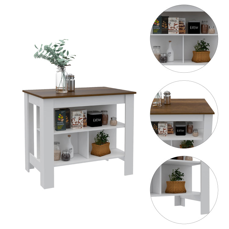 Rockaway 3 Shelf Kitchen Island White And Walnut