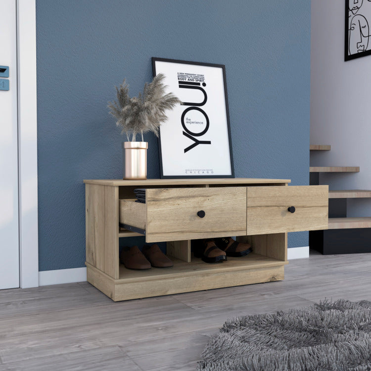Light Oak Rectangle 2 Shelf 2 Drawer Storage Bench