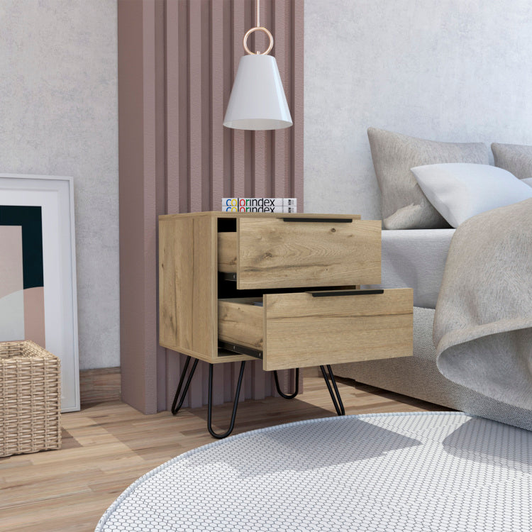Light Oak 2 Drawer Rectangle Nightstand